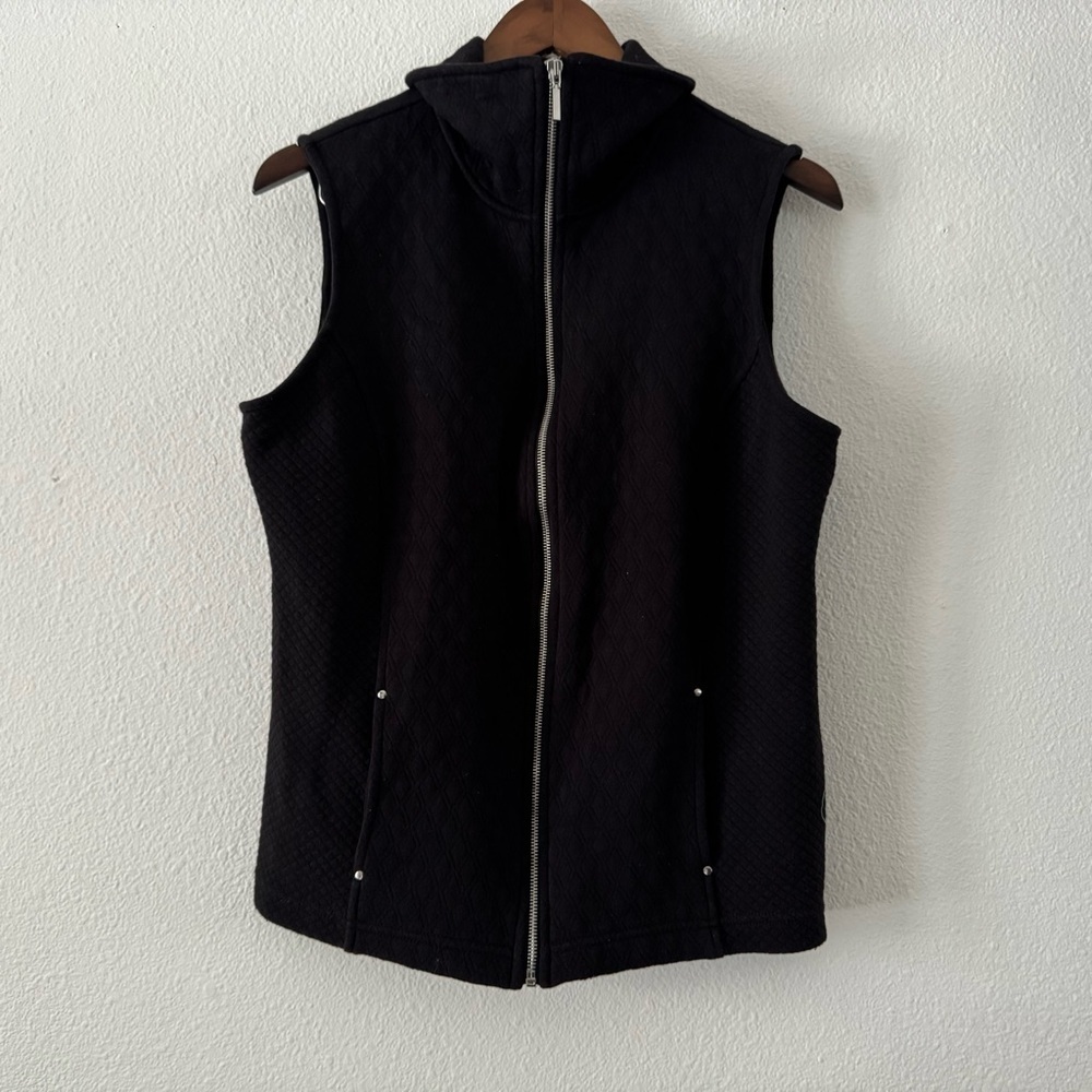 Karen Scott Quilted Vest Sport Womens Fleece Black Jacket Medium Full Zip - Picture 6 of 12